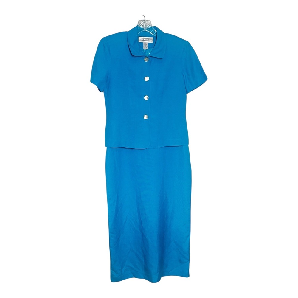 Jessica‎ Howard Blue Dress Suit Set Linen Rayon Formal Career